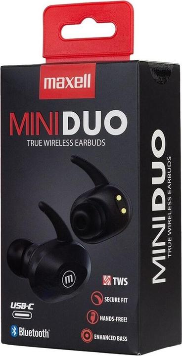 Immagine prodotto Maxell MINI DUO Cuffie In-Ear senza fili con custodia di ricarica Nero (20 h, Senza fili)