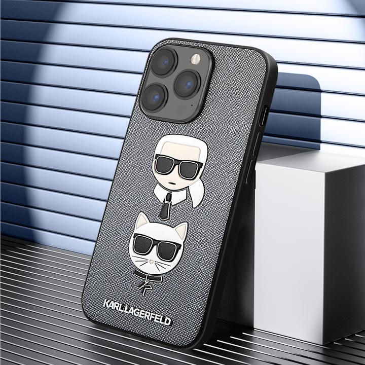 Produktbild Karl Lagerfeld Hülle Saffiano Karl & Choupette, Grau Series (Apple iPhone 13 Pro)