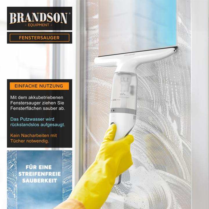 Image du produit Brandson Akku Fenstersauger, Fensterreiniger mit Sprühflasche & Wischbezug, für Duschkabine, Spiegel, 2200mAh