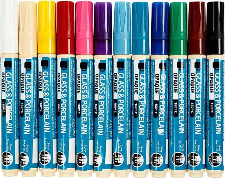 Image du produit Creotime Crayons pour verre & porseleins, 2-4 mm lijn, kleuren assorti, dekkend, 12 assorti (Opaque, 4 mm, 12 x)