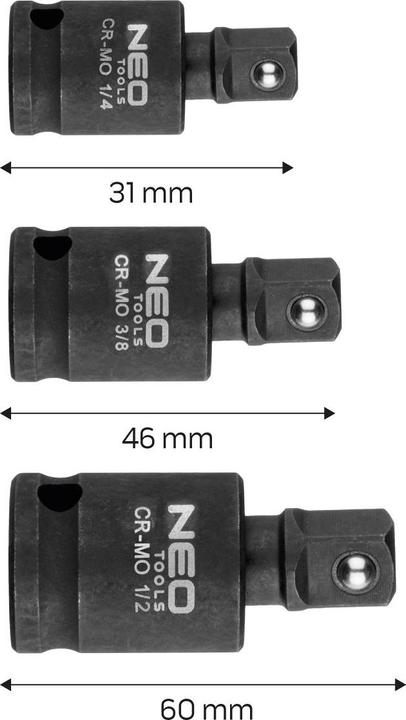 Neo 3 pezzi. Set di camme, 1/4", 3/8", 1/2"