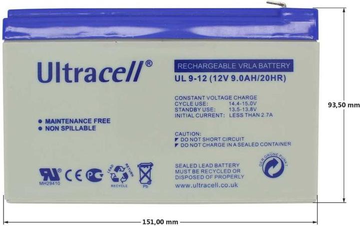 Produktbild Ultracell UL9-12 12V 9Ah 6,3mm Faston Bleiakku AGM Blei Gel Akku (12 V, 9 Ah)