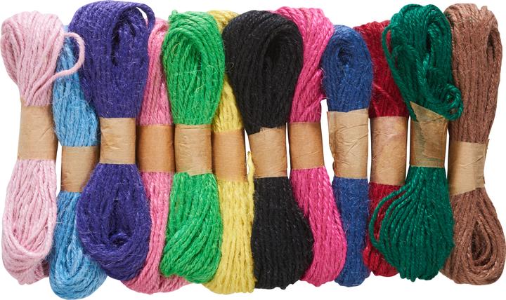Image du produit VBS Ficelle de chanvre, couleurs assorties, 12 écheveaux de 10 m
