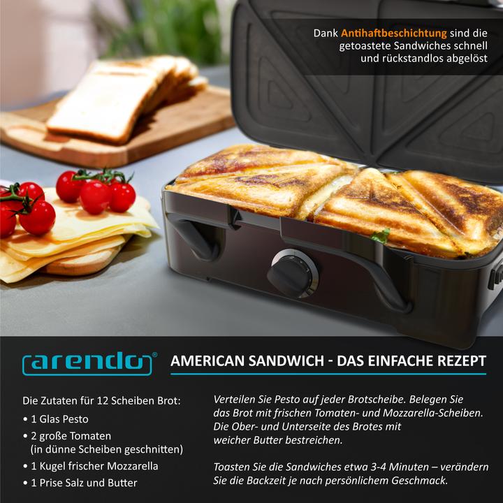Actual product image Arendo Sandwich maker 1200 W, non-stick coating, sandwich toaster for large toasts with removable plates