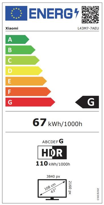 Label énergétique Xiaomi ELA4742EU (43", P1, LED, 4K, 2022)