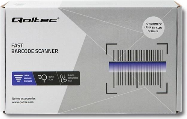 Image du produit Qoltec 50861 Wired Laser Barcode Scanner 1D (Codes à barres 1D)