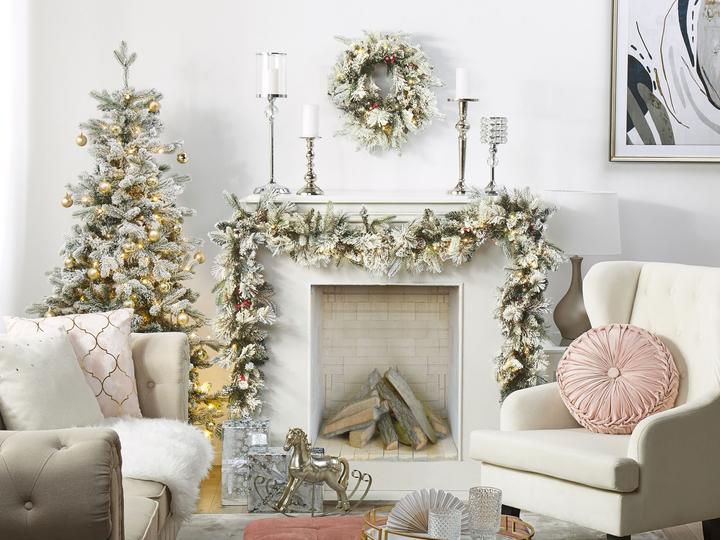 Image du produit Beliani Couronne de Noël blanche avec éclairage LED neige couverte ⌀ 55 cm WHITEHORN