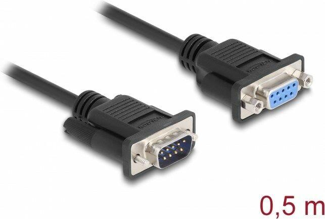 Actual product image Delock Serial cable RS-232 D-Sub 9 male to female null modem with narrow connector housing 0.5 m (0.50 m, VGA)