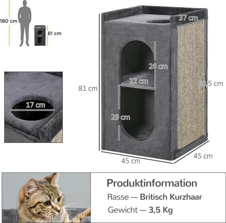 Produktbild PawHut Kratztonne mit Kratzmatte (81 cm, Grau)