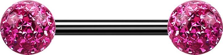 Produktbild Star Piercing Barbell schwarz mit zwei Kristallkugeln pink Epoxy Schutzschicht (ohne Messing, Titan G23)