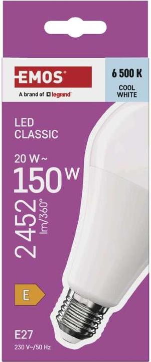 Produktbild Emos LED Lampe Classic A80 / E27 / 20 W (150 W) / 2452 lm / Kalt-Weiss (E27, 20 W, 2452 lm, 1 x, E)