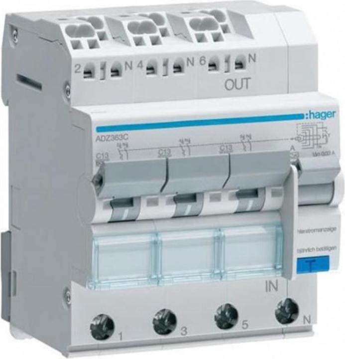 Image du produit Hager FI-LS 3-3x1PN 6kA C-13A 30mA A QC/BA