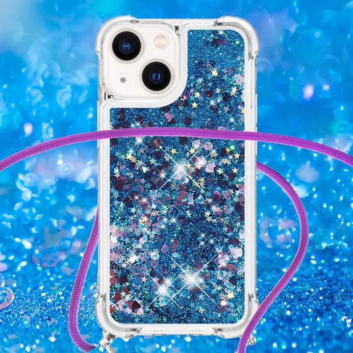 Actual product image Cover-Discount iPhone 15 Plus - Glitter Case with Lanyard blue (Apple iPhone 15 Plus)