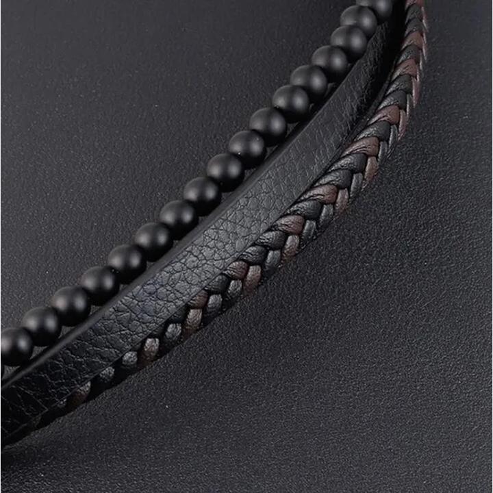 Immagine prodotto Cbx Bracciale in pelle con perline e fibbia magnetica 22 cm (22 cm, Cuoio, Acciaio inossidabile)