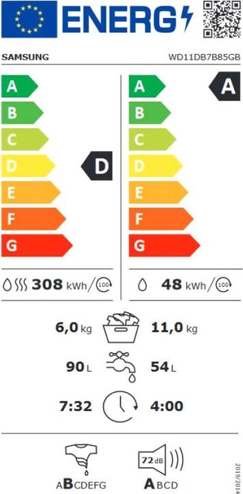 Energy Label Samsung WD11DB7B85GBU3