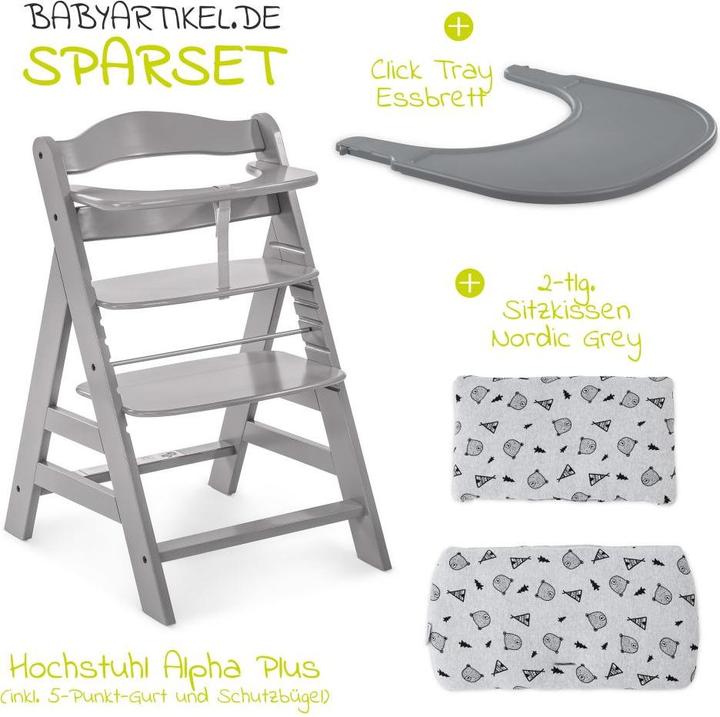 Actual product image Hauck Highchairs Highchair Alpha Plus Grey - in economy set incl. dining board (Highchair)