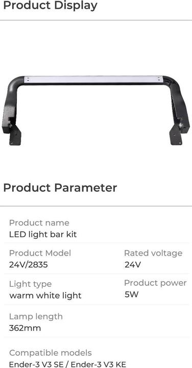 Valori nutrizionali e ingredienti Creality Ender-3 V3 Se, Assemblaggio Di Luci A LED 3d Accessori