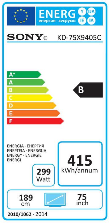 Energie-Label Sony Kd-75x9405c (75", LCD, 4K)