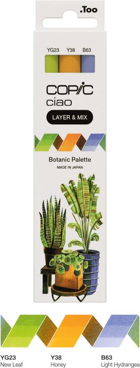 Actual product image Copic CIAO - Brand (Y-38 Honey, YG-23 New Leaf, B-63 Light Hydrangea, 6 mm, 3 x)