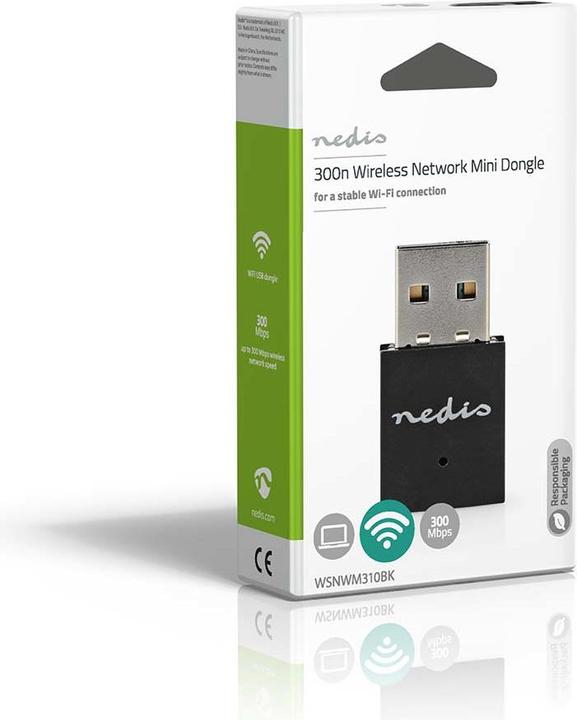 Immagine prodotto Nedis Dongle di rete | Wi-Fi | N300 | 2,4 GHz | USB2.0 | Velocità Wi-Fi totale: 300 Mbps | Windows 10 / (USB)