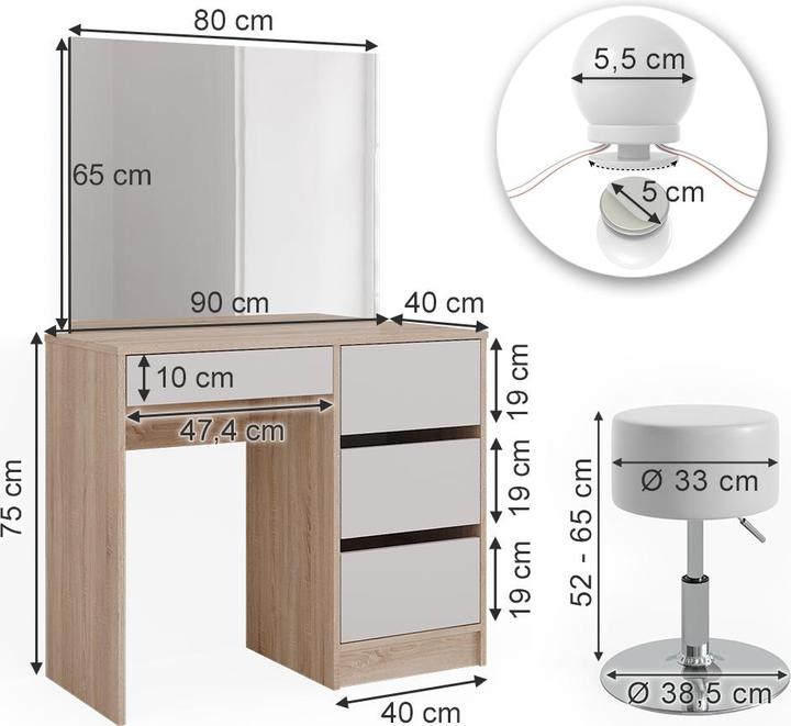 Actual product image Vicco Sherry with stool and lighting (90 x 75 x 40 cm)