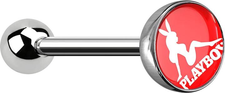 Star Piercing Barbell silber mit Kugel und Kugel Playboy rot (ohne Messing, Chirurgenstahl 316L)