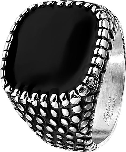 Star Piercing Ring silber Drachenhaut und schwarzes Emaille Quadrat