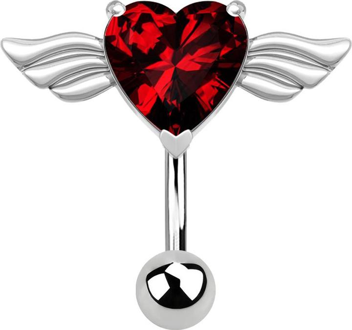 Actual product image Star Piercing Banana silver angel with heart crystal red (Surgical steel 316L, without brass)