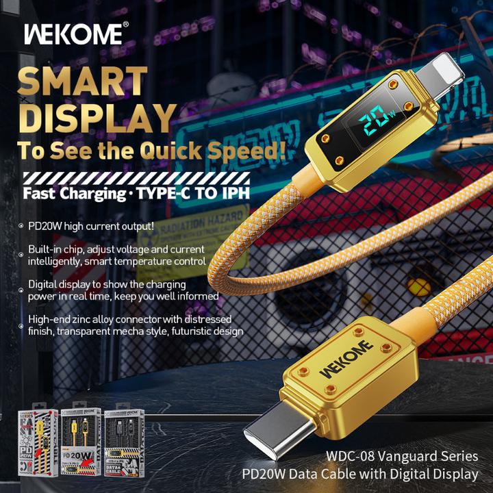 Immagine prodotto Wekome WDC-08 Vanguard-Serie – USB-C-zu-Lightning-Schnelllade-PD-Verbindungskabel 20 W 1 m (Gold) (1 m, 20 W)