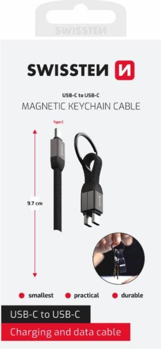 Produktbild Swissten Magnetisches Schlüsselanhänger Kabel USB-C / USB-C 9,7 Cm (0.10 m, USB 3.0, 60 W)