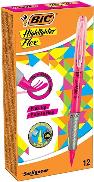Image du produit Bic Highlighter Flex marker 12 pc(s) Brush tip Rose (Pink, 4.30 mm, 12 x)