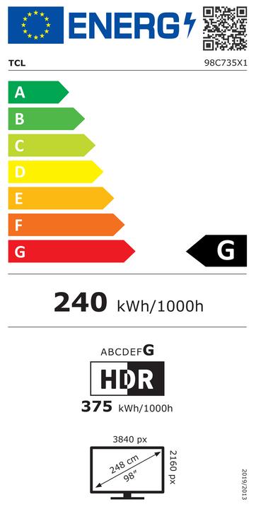 Energie-Label TCL 98C735 (98", C735, QLED, 4K, 2022)