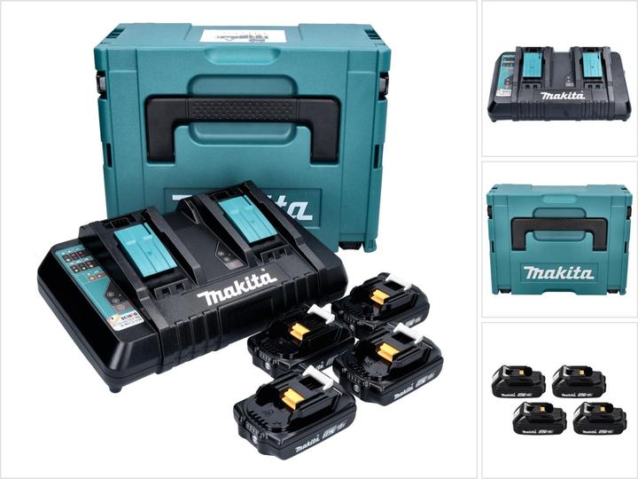4x Makita BL 1820 B 18 V 2.0 Ah battery (197254-9), 1x Makita DC 18 RD double quick charger 14.4 V - 18 V LXT (196933-6), 1x matching insert, 1x Makpac