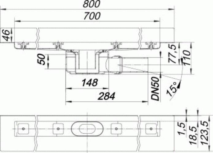 Actual product image Dallmer shower channel CeraLine W 700mm, 520135, DN 50 Height 110mm (1050 mm)