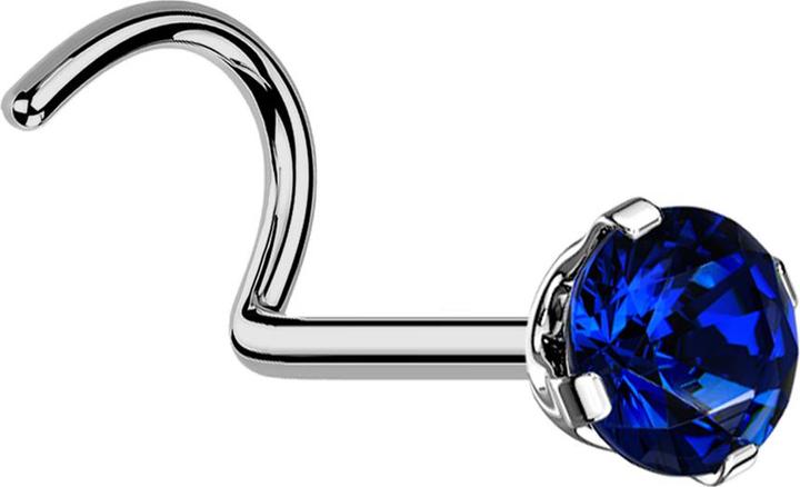 Star Piercing Nasenstecker gebogen silber runder Kristall dunkelblau gefasst (Titan G23, ohne Messing)