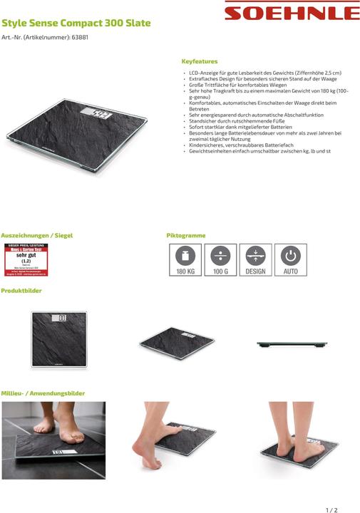 Energie-Label Soehnle Style Sense Compact 300 Slate (180 kg)