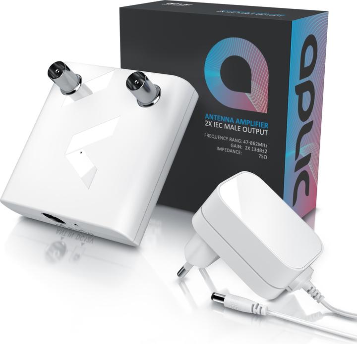 Produktbild Aplic TV Antennenverstärker, DVB-T2, Kabel TV, Radio Verstärker, 2x 13 dB Signalverstärkung, 2x IEC Output (Verstärker)