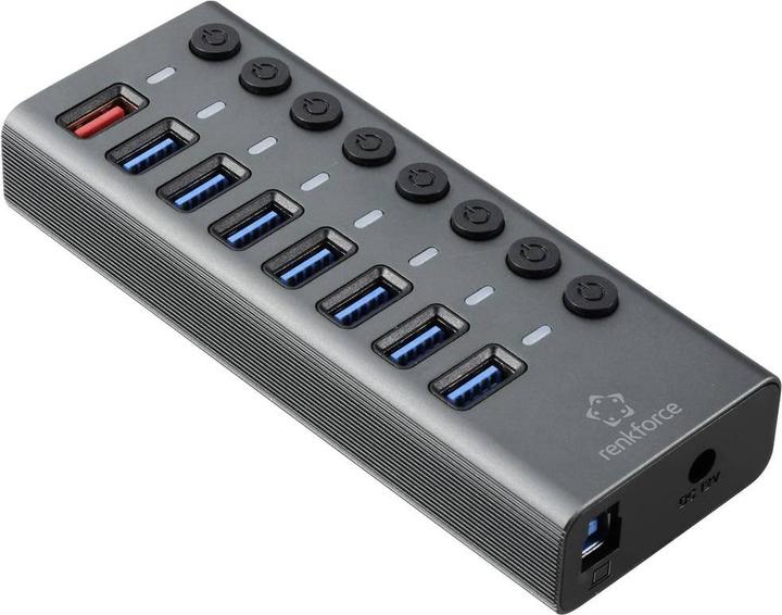Image du produit Renkforce RF-HUB-380 Commutateur 8 ports USB 3.2 Gen 1 + Hub (USB 3.0) avec boîtier en aluminium Argent-Sc (USB-A, 8 Ports)