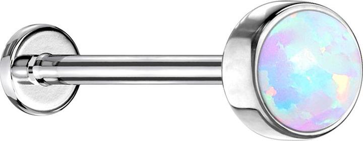 Produktbild Star Piercing Micro Threadless Labret silber Zylinder Flach mit Opal weiss (Chirurgenstahl 316L)