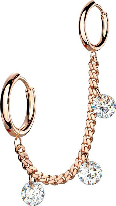Immagine prodotto Star Piercing Orecchino a catena in oro rosa con orecchino e tre cristalli (senza ottone, Acciaio chirurgico 316L)