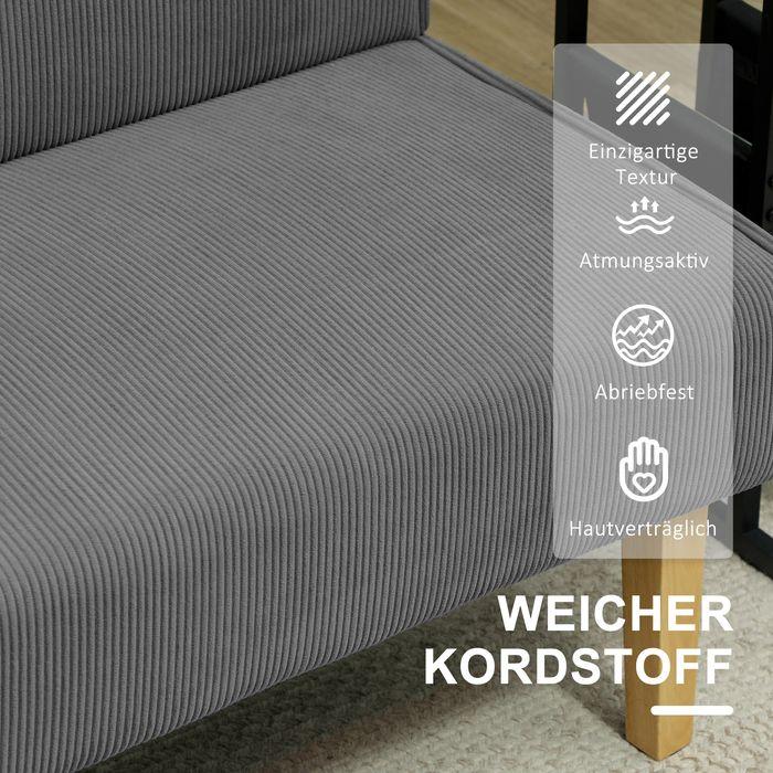 Image du produit Swisshandel24 2 Sitzer Sofa, Couch mit Cord-Optik, Holzbeine für Schlafzimmer, Grau (2 places)