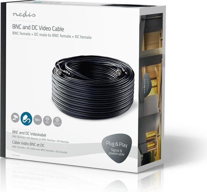 Actual product image Nedis CCTV Security Cable BNC/DC 50.0 m Round PVC Black Cardboard Packaging (Antenna cable)