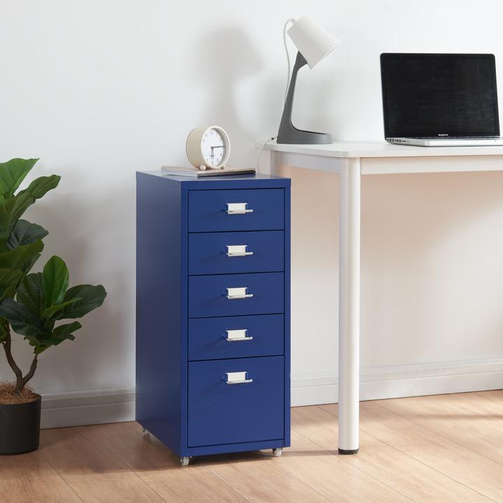 Produktbild En.Casa Rollcontainer Kökar mit 5 Schubladen 69x28x41 cm Blau (69 x 28 x 41 cm)