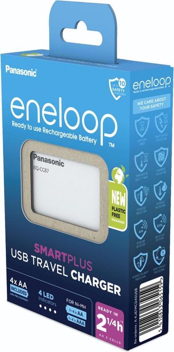 Produktbild Panasonic eneloop Smart Plus USB Travel Charger BQ-CC87 (4 Stk., AA, AAA, 2000 mAh, Ladegerät inkl. Akku)