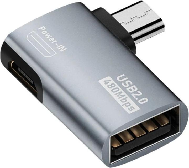 Immagine prodotto PowerGuard Adattatore da MicroUSB a USB 2.0 e Power-In con angolo di 90 gradi a destra (maschio/femmina) (Micro USB, USB 2.0)