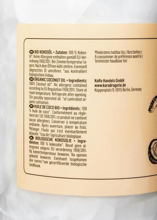 Valori nutrizionali e ingredienti KoRo Olio di cocco biologico non raffinato (6000 ml)
