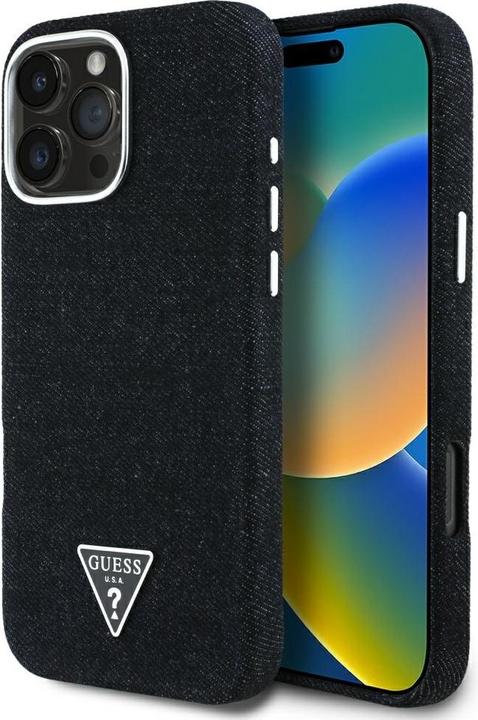 Immagine prodotto Guess Case Denim Triangle Logo MagSafe for iPhone 16 Pro black (Apple iPhone 16 Pro)