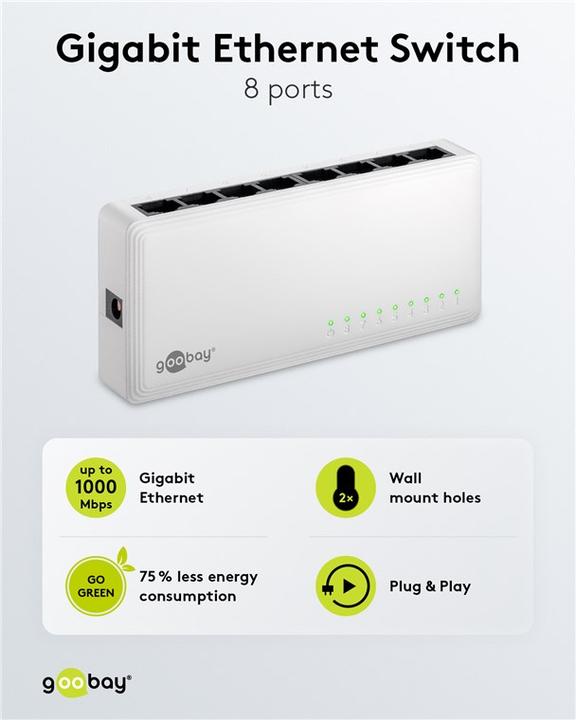 Immagine prodotto Goobay Switch di rete Gigabit Ethernet a 8 porte (8 Porti)