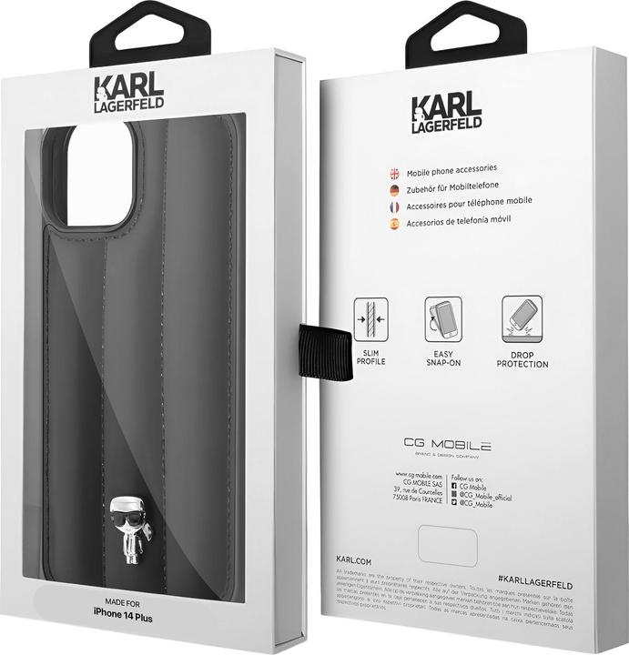Immagine prodotto Karl Lagerfeld KLHCP14MPSQPK Custodia rigida per iPhone 14 Plus 6,7" in pelle/nero Puffy Ikonik Pin (Apple iPhone 14 Plus)