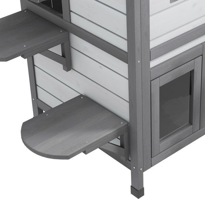Actual product image Swisshandel24 Cat house Cat hut Cat cave, 2 floors, weatherproof, 78.1cmx55.2cmx90.8cm, white + grey (Cat)
